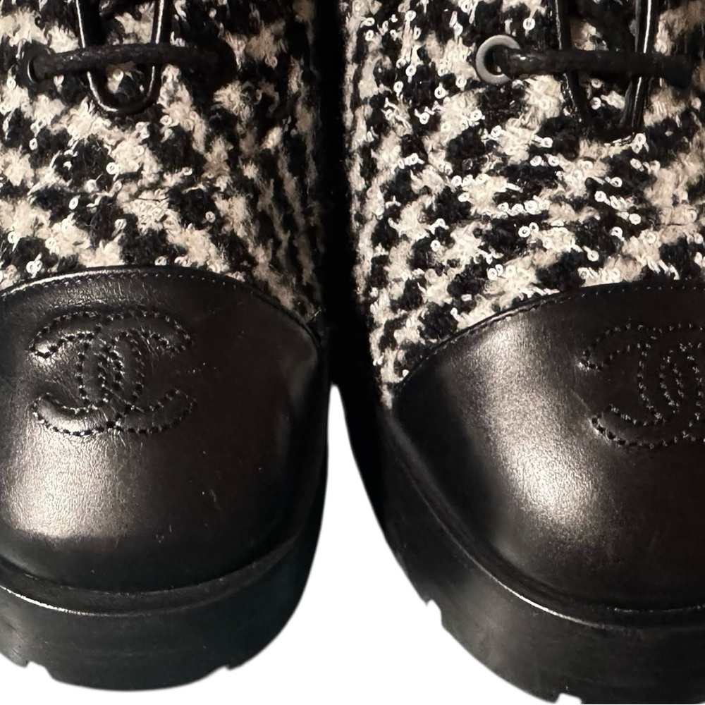 Chanel Tweed Houndstooth Combat Boots IT 37 - Picture 6 of 10
